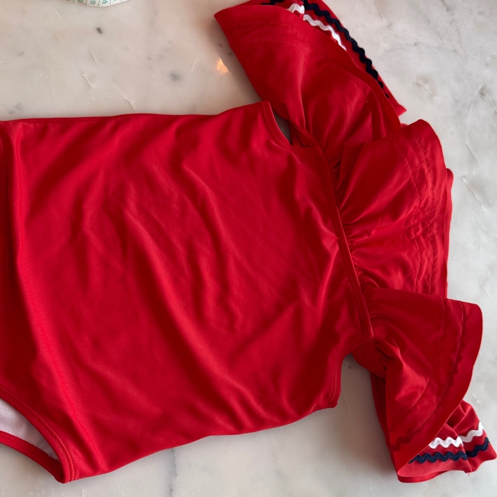 Janie and Jack Very Cheery Ric Rac Ruffle Swimsuit - Picture 8 of 8